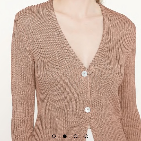 Ribbed Button Cardigan - Chestnut - Picture 2 of 5